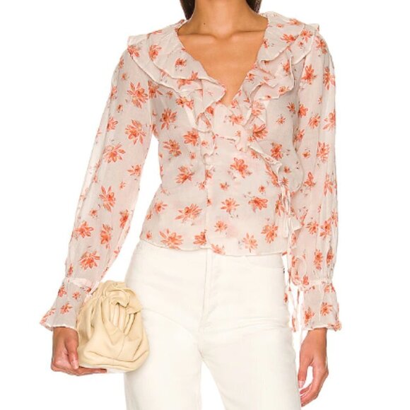 Free People Amanda Ruffle Top Ivory Floral - Picture 1 of 11